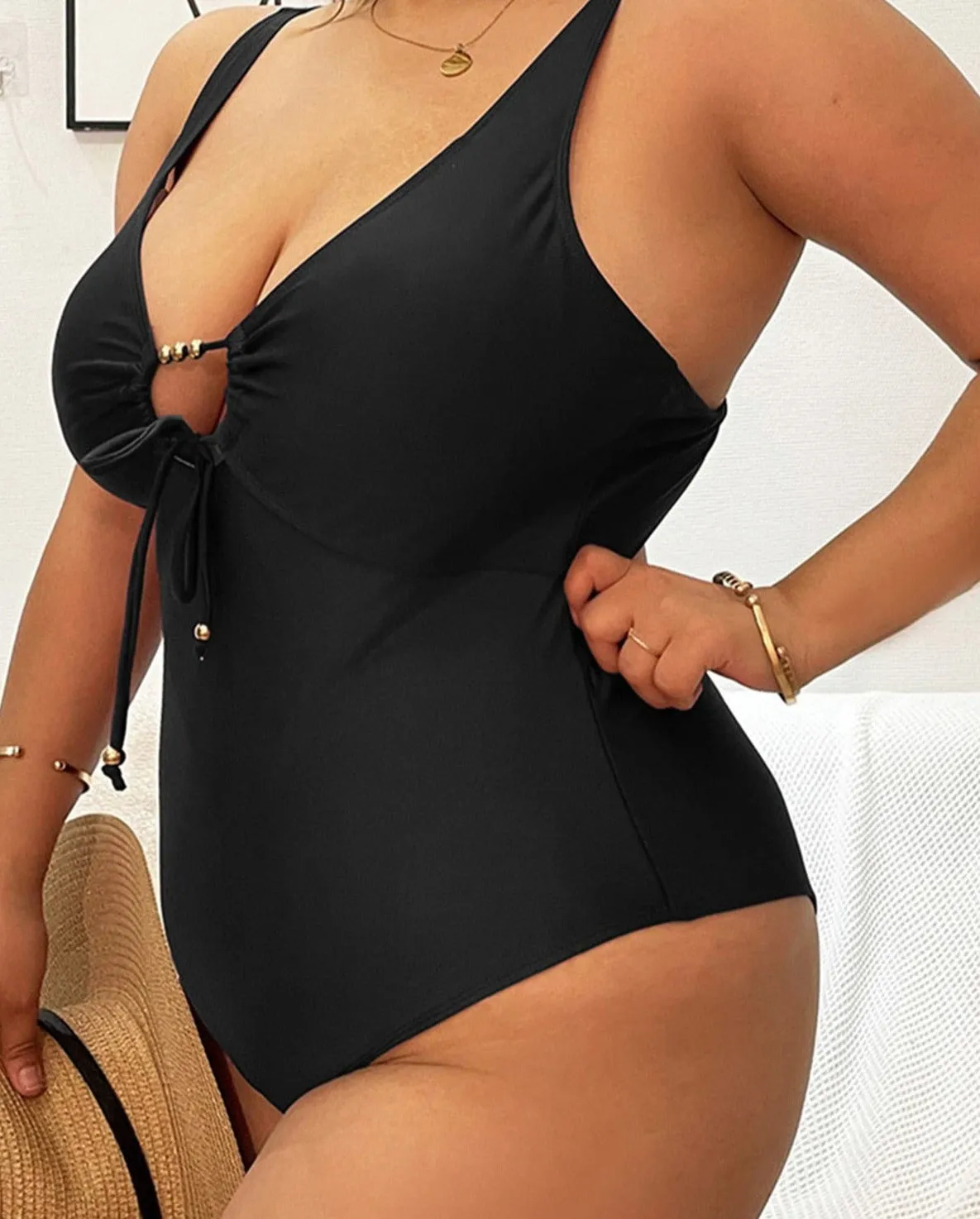 0XL - 4XL New Sexy Lace Up Large Size Swimwear Plus Size One Piece Swimsuit Female Women Bather Bathing Suit Swim Monokini V3294