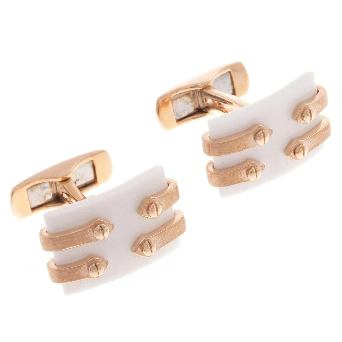 18ct Rose Gold Men's Cufflinks with White Agate CL-2544