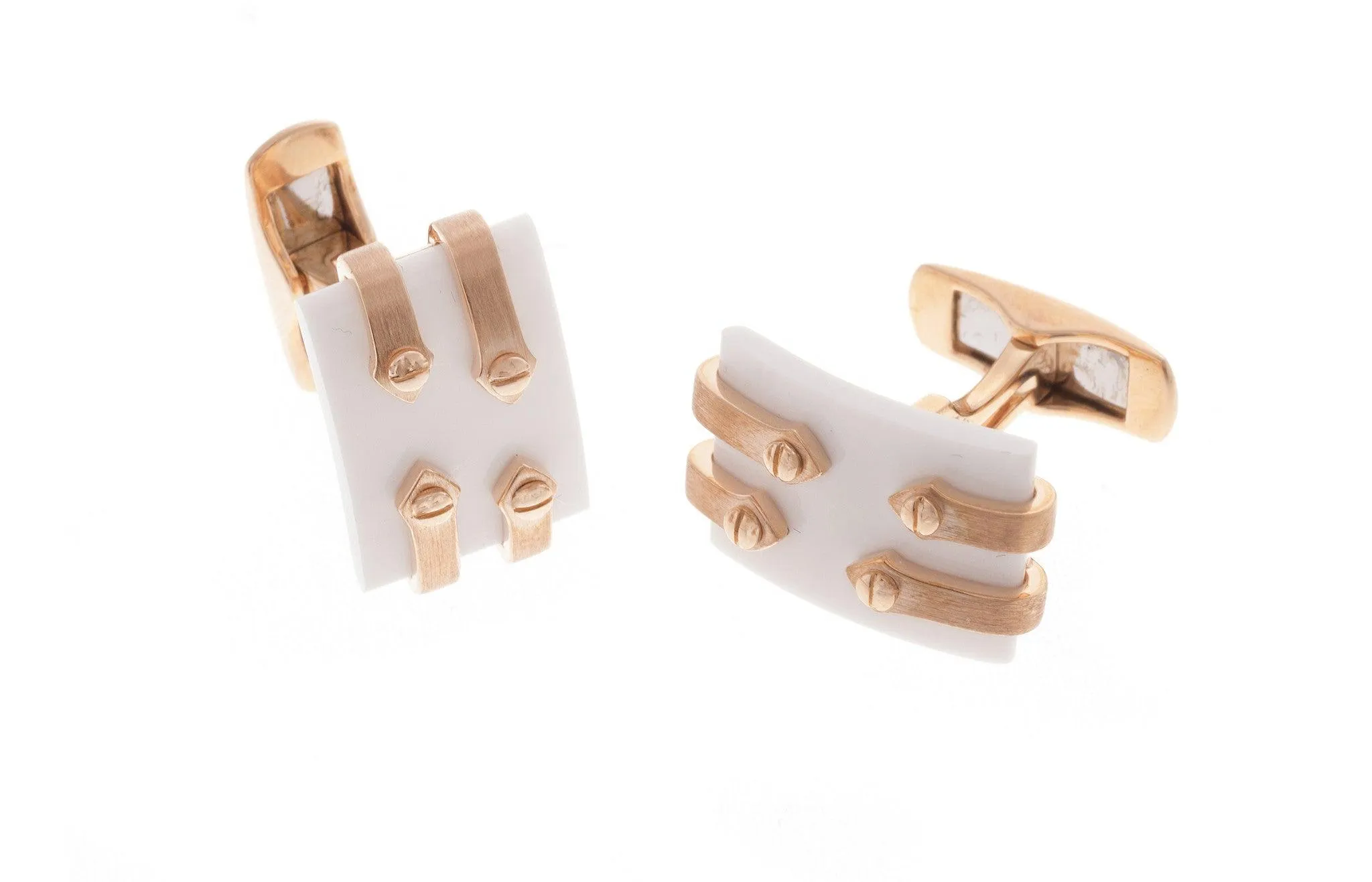 18ct Rose Gold Men's Cufflinks with White Agate CL-2544