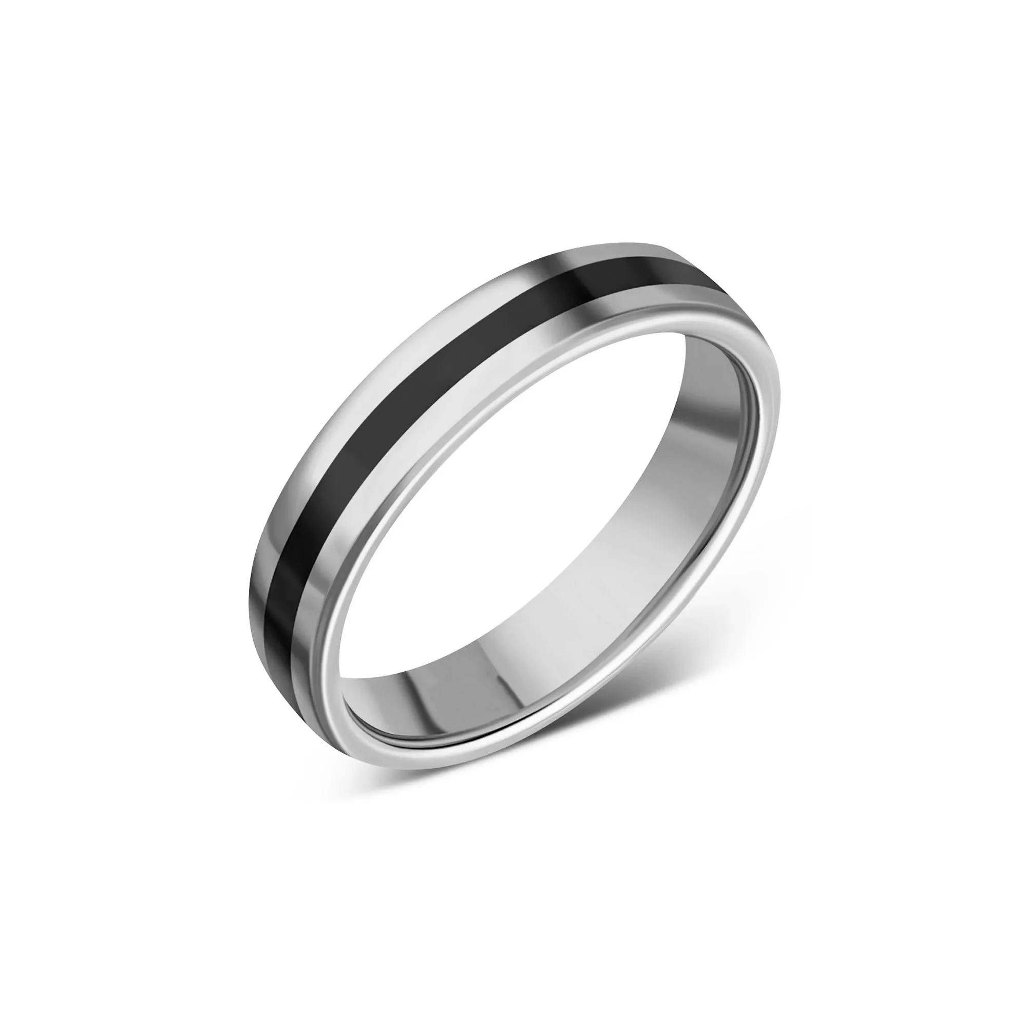 18ct White Gold Whitby Jet 4mm Half Set Inlaid Ring