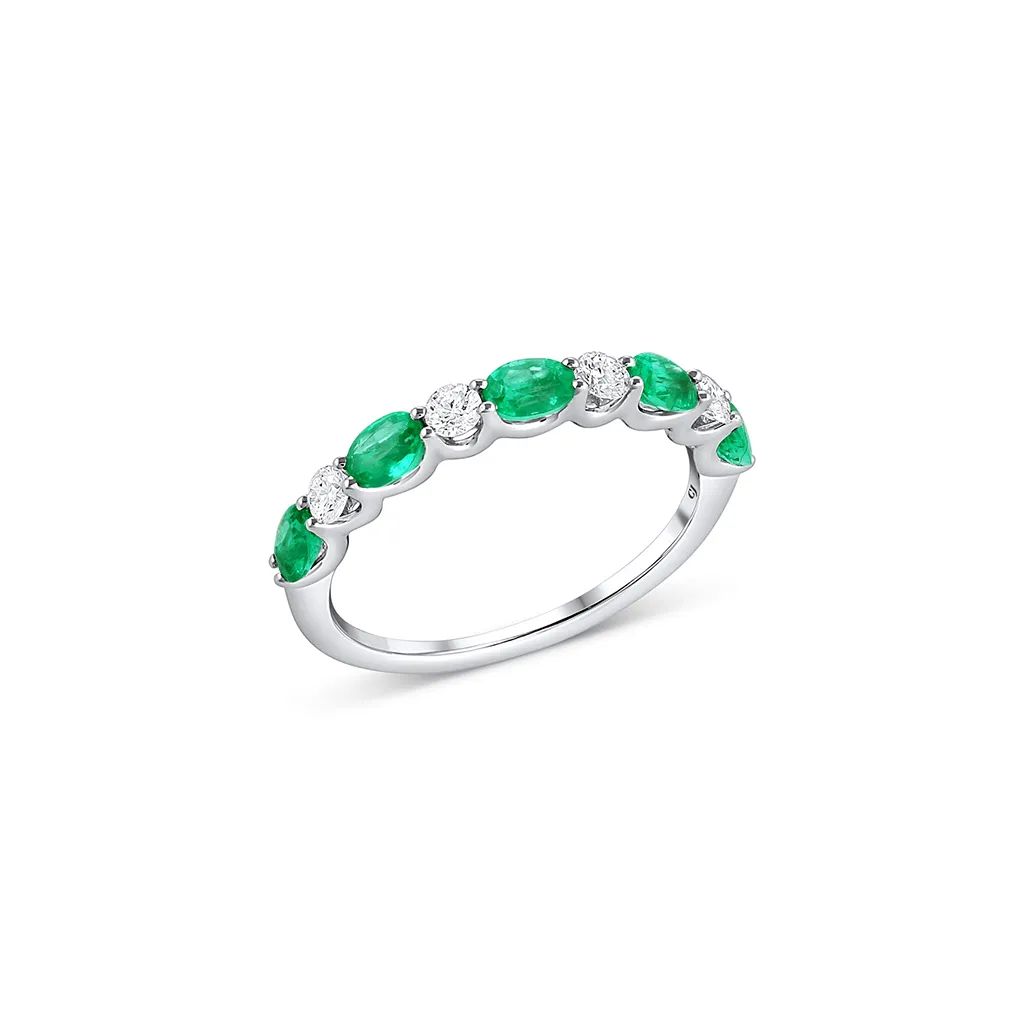 18k White Gold 0.72ctw Emerald and 0.25ctw Diamond Halfway Band