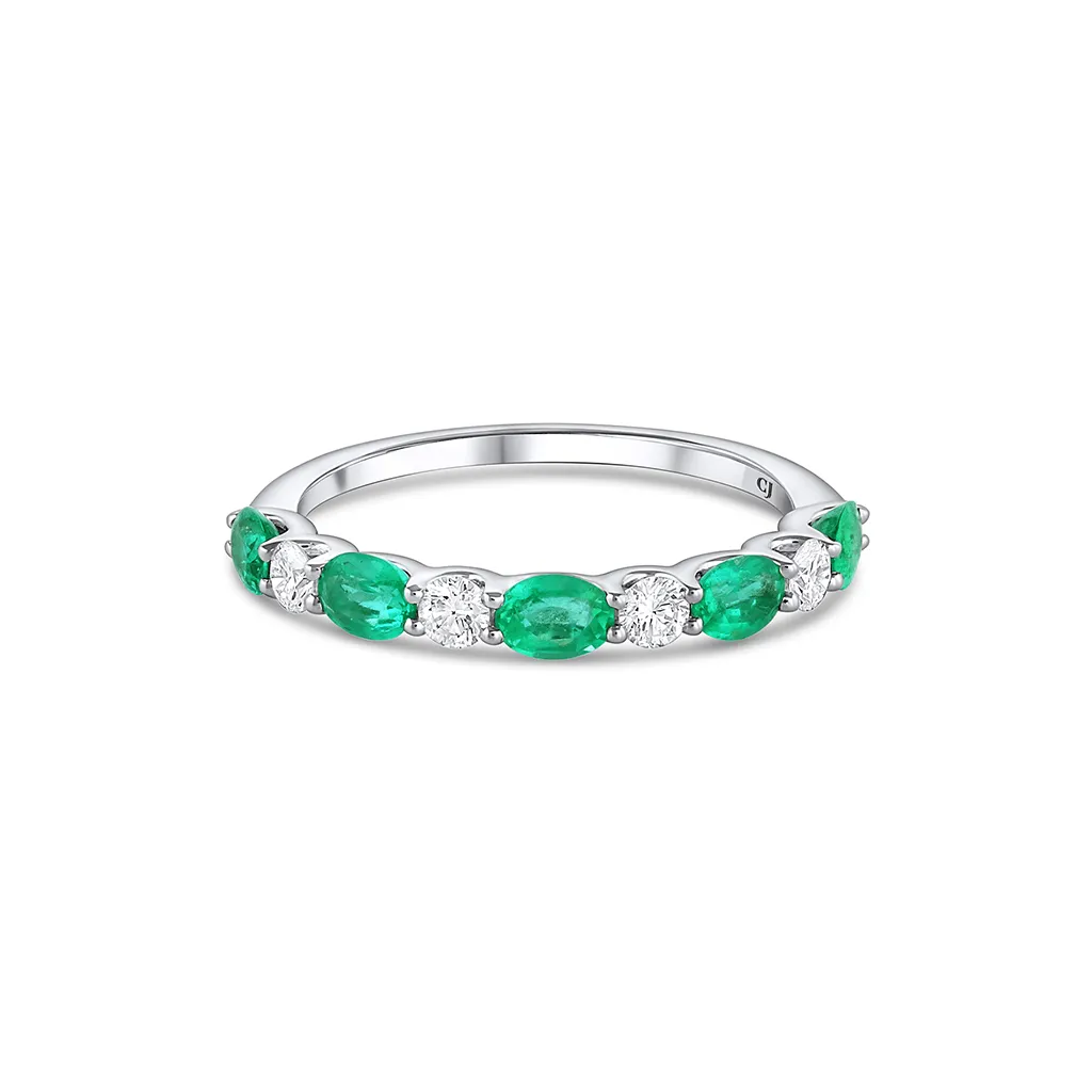 18k White Gold 0.72ctw Emerald and 0.25ctw Diamond Halfway Band