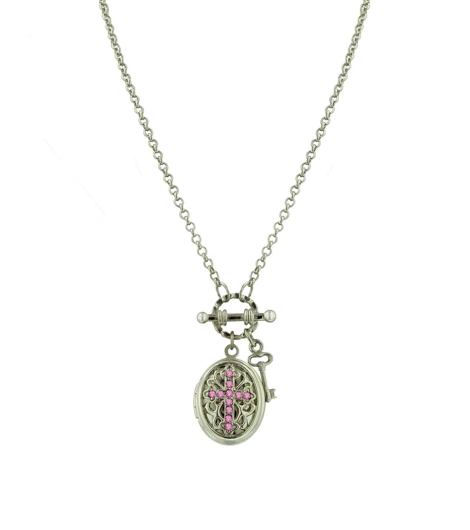 1928 Jewelry Birthstone Cross Locket Necklace 24"