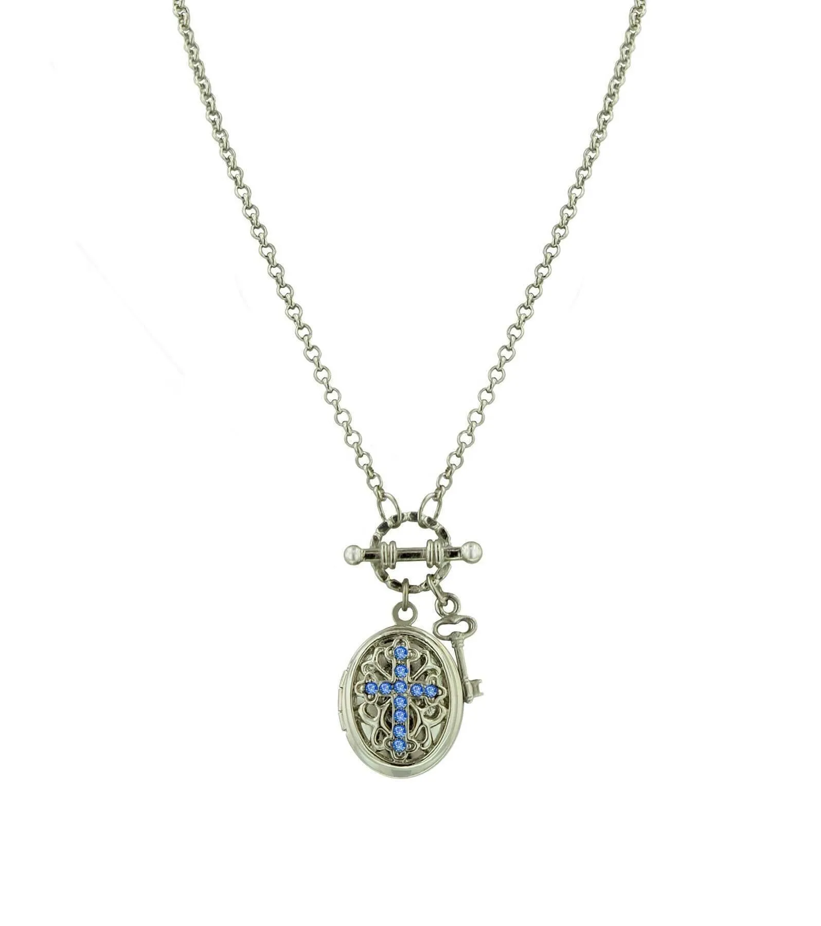 1928 Jewelry Birthstone Cross Locket Necklace 24"