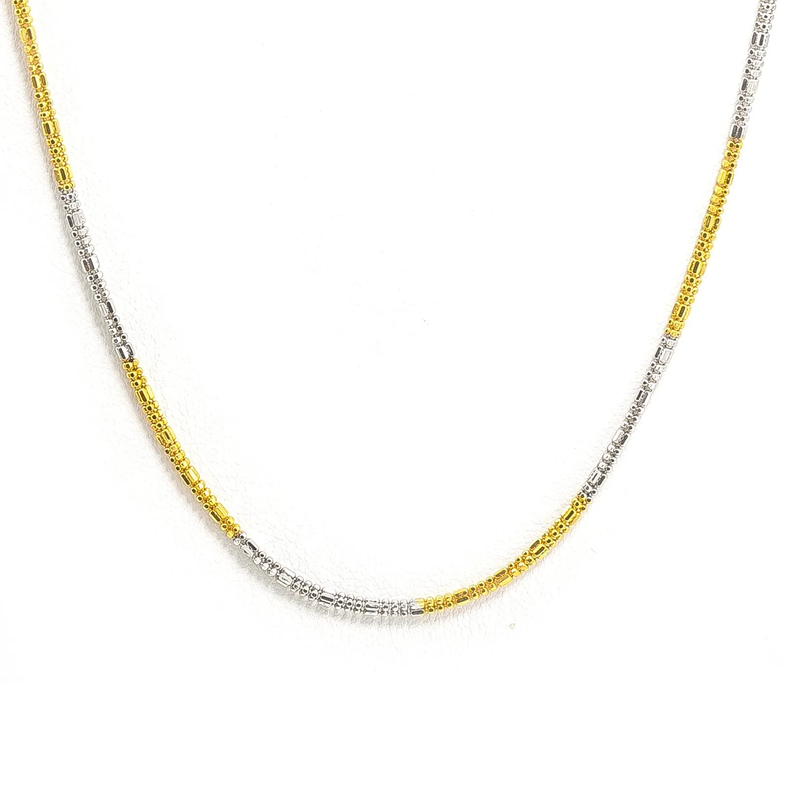 22K Multi Tone Gold Chain W/ Yellow & White Stacked Beaded Link