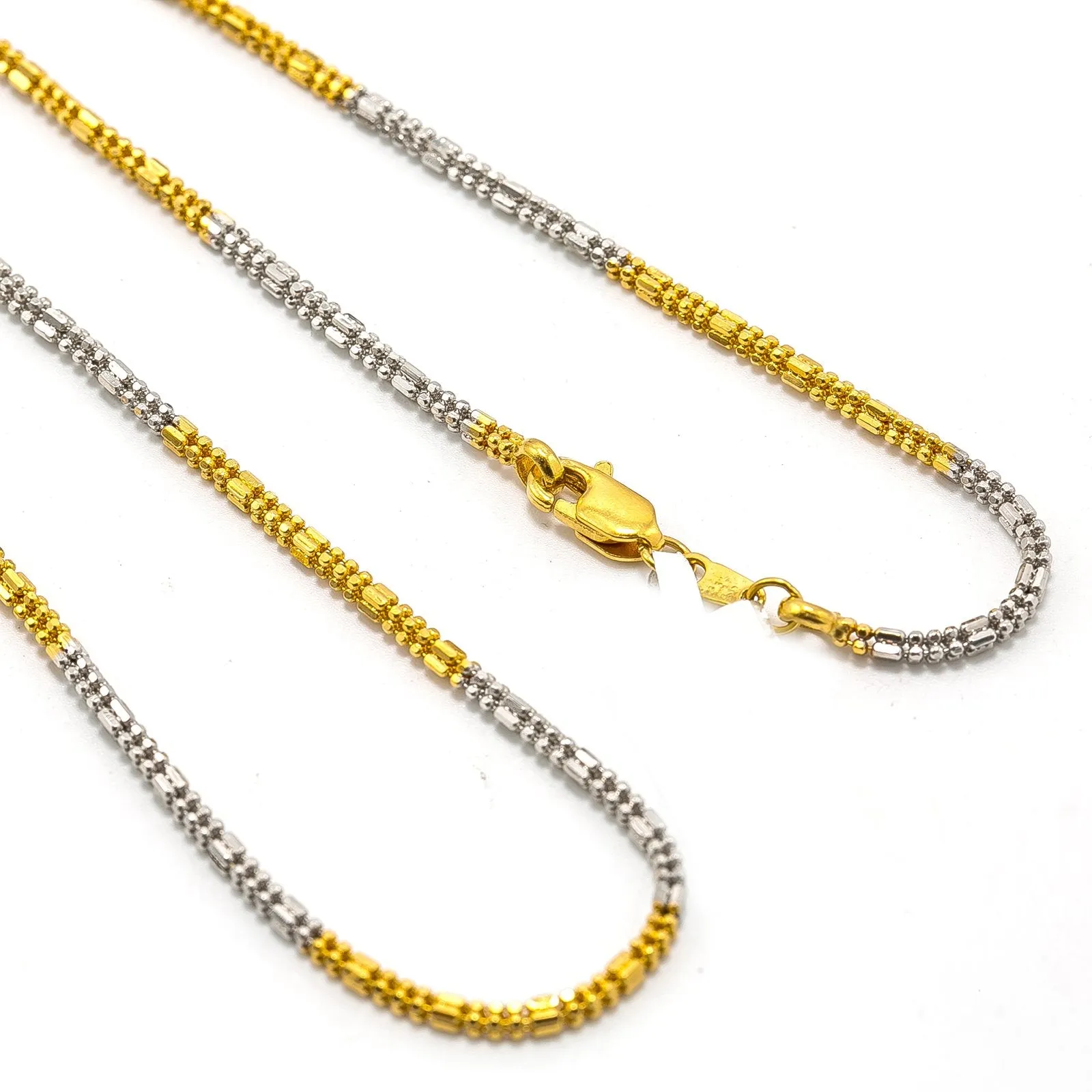 22K Multi Tone Gold Chain W/ Yellow & White Stacked Beaded Link