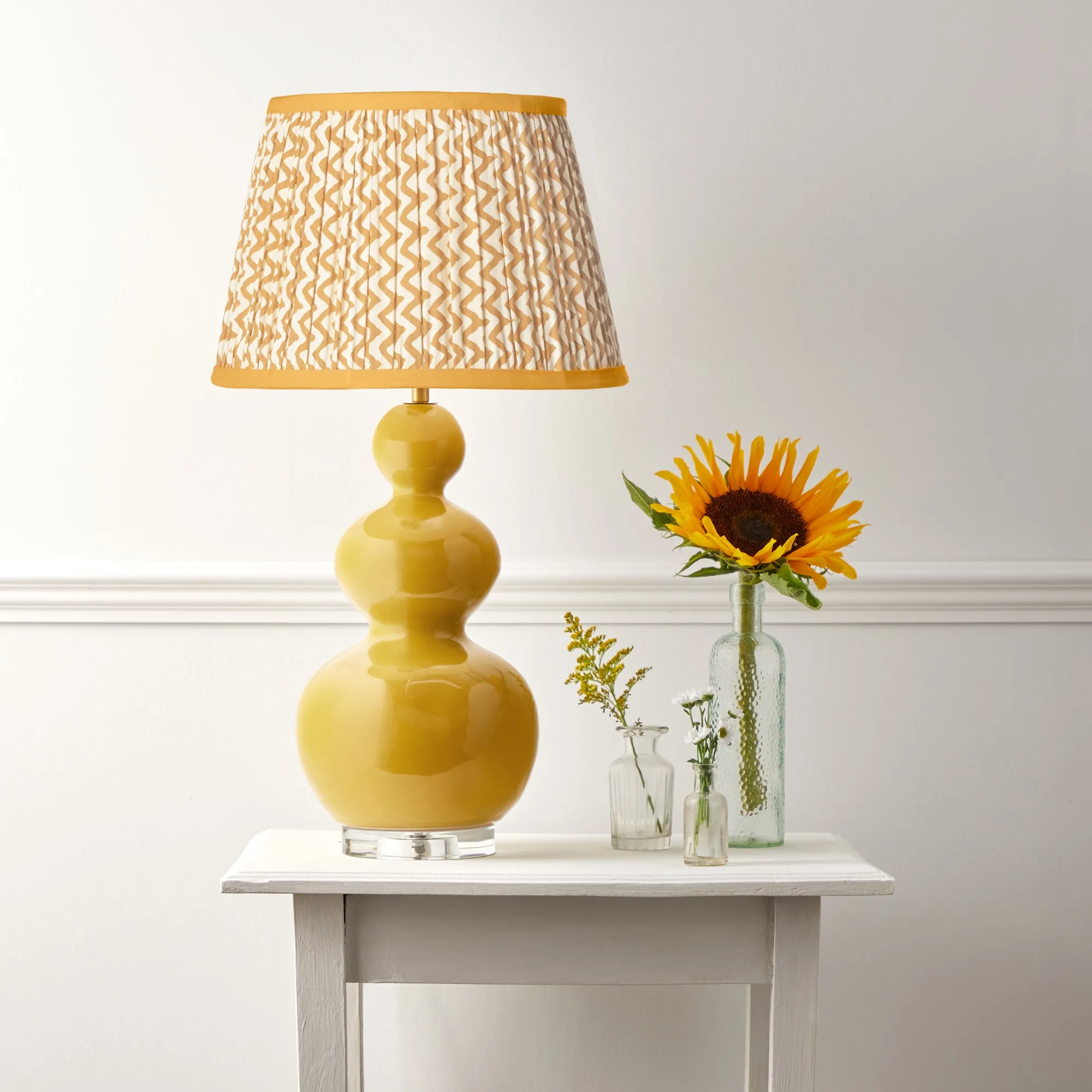 25cm empire gathered lampshade in caramel chevrons block printed cotton