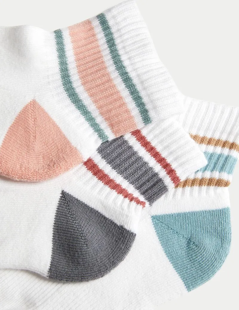 3pk Cotton Rich Striped Ankle High Socks