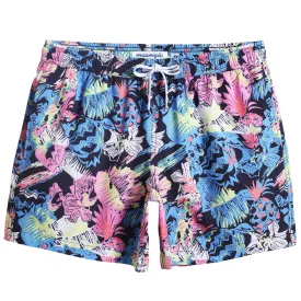 5.5 Inch Inseam Stretch Blue Pink Printed Swim Trunks