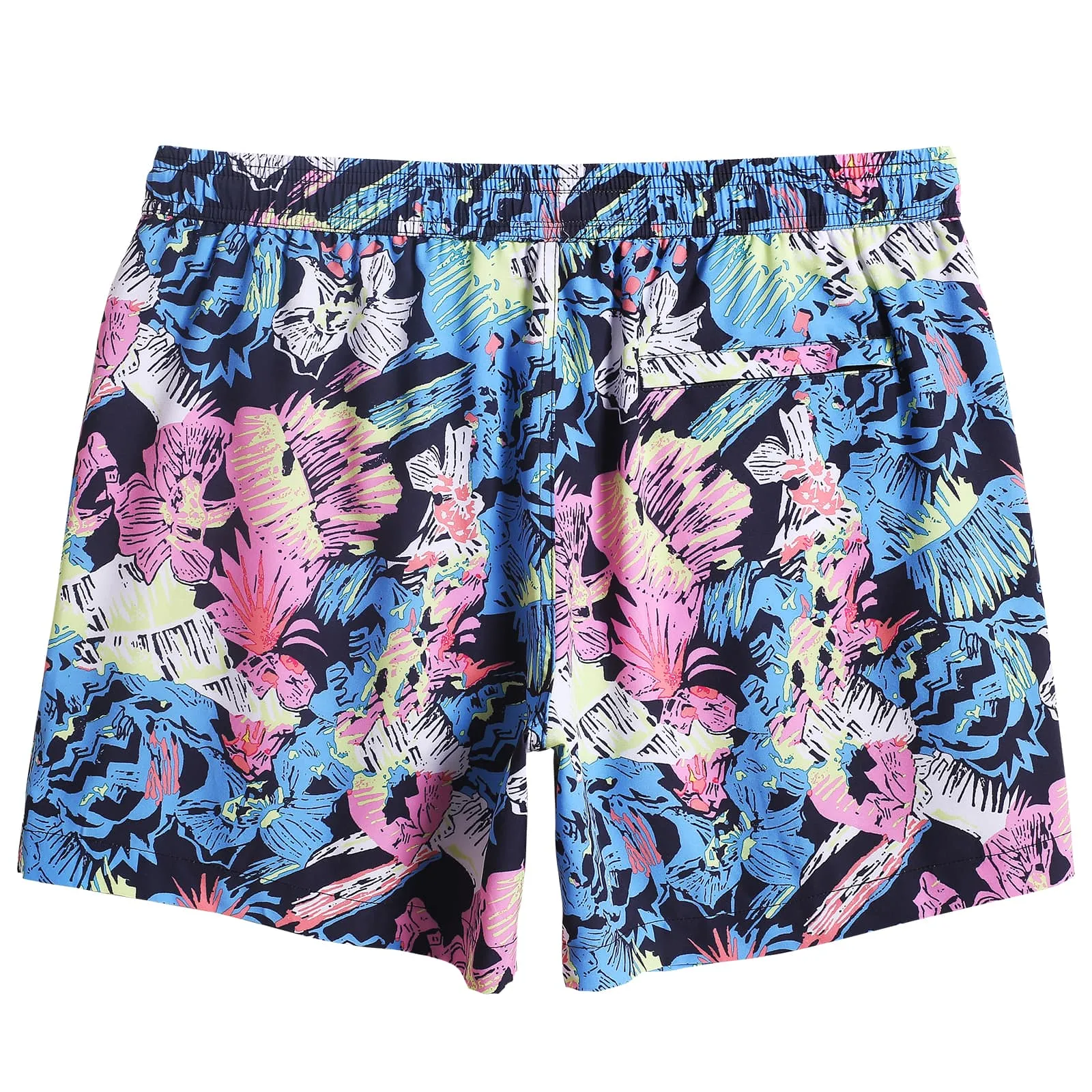 5.5 Inch Inseam Stretch Blue Pink Printed Swim Trunks