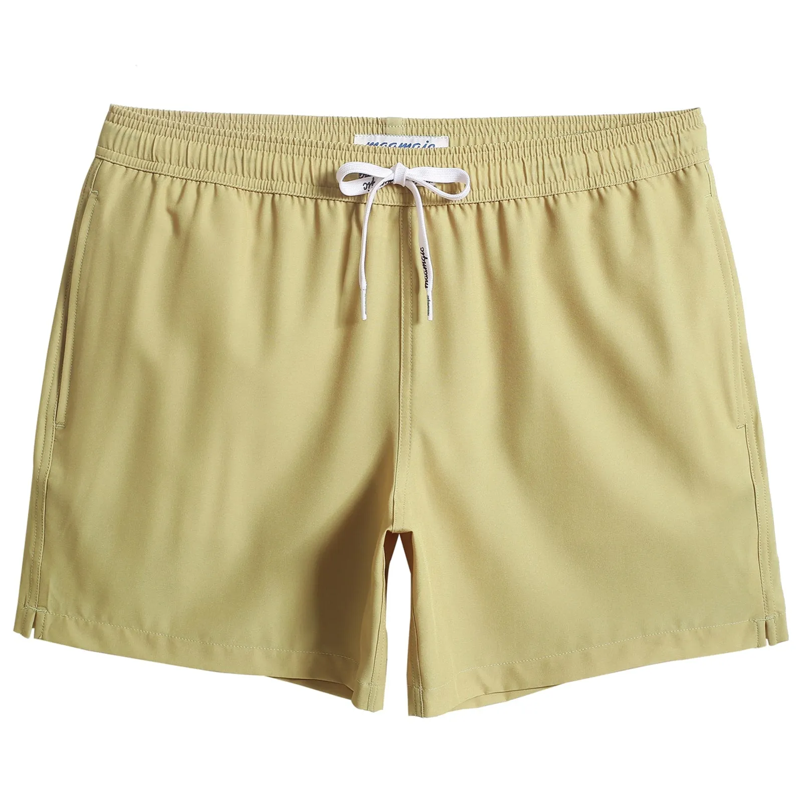 5.5 Inch Inseam Stretch Solid Yellow Swim Trunks