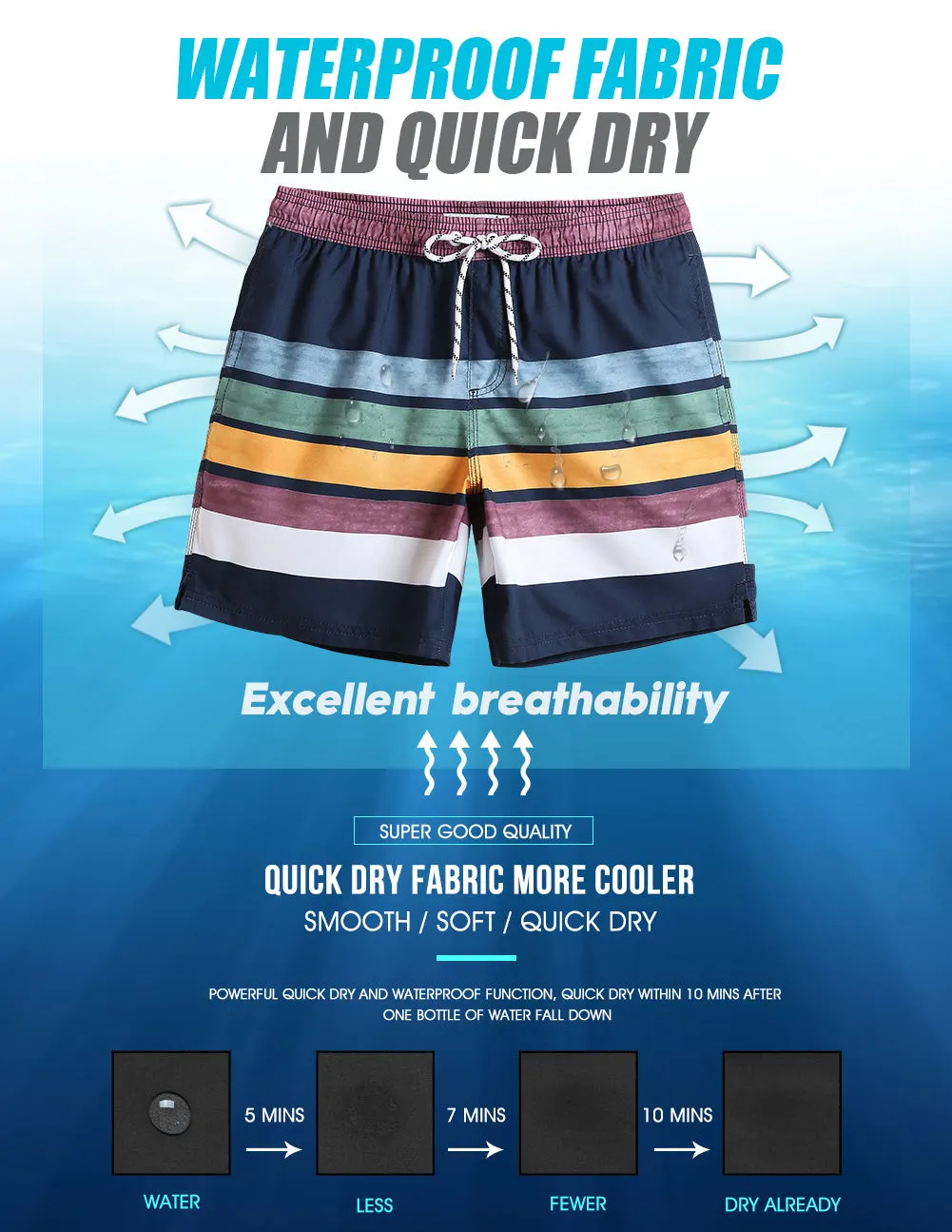 7 Inch Inseam Fresh Striped Swim Trunks