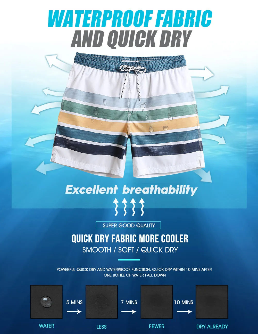 7 Inch Inseam Fresh Striped Swim Trunks