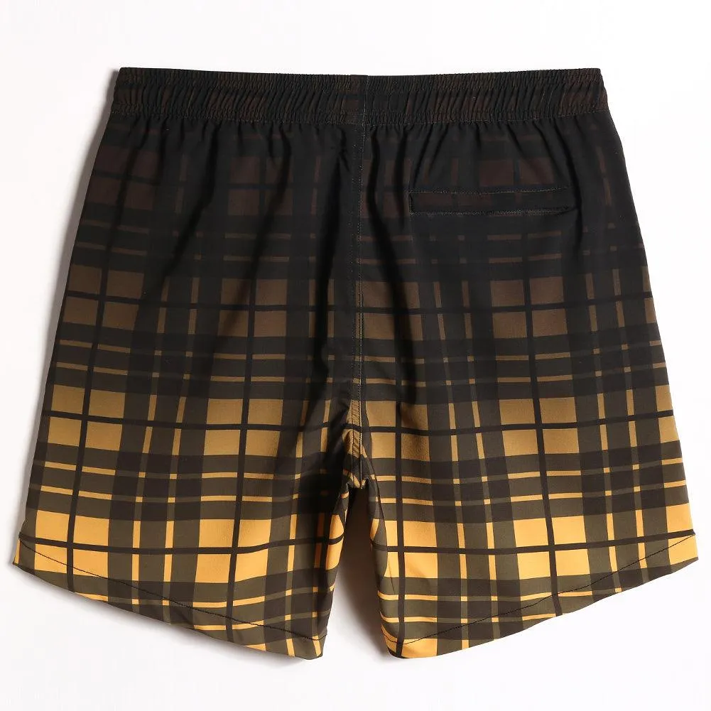 7 Inch Inseam Stretch Plaid Yellow Swim Trunks