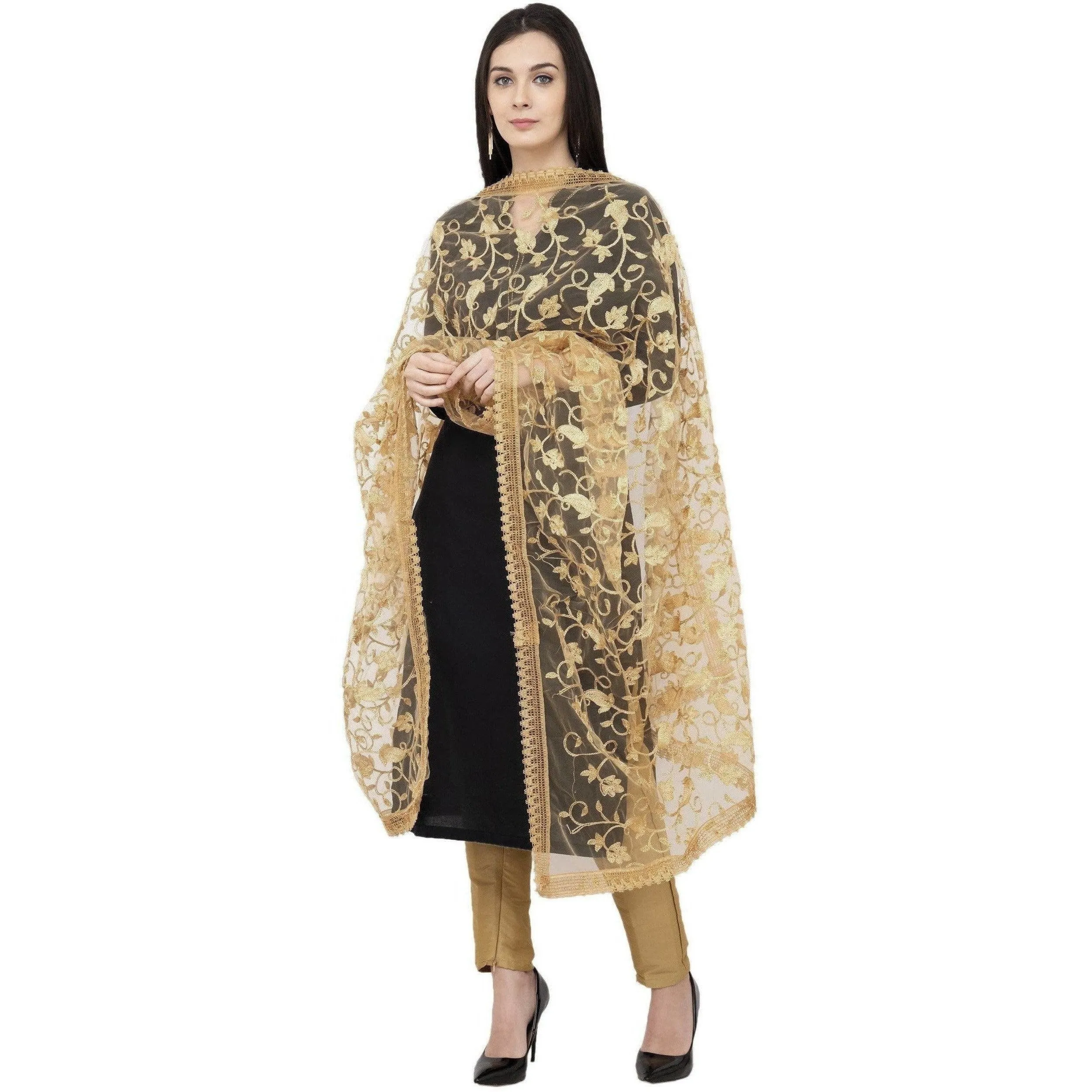 A R Silk Net Emb. Fancy Dupatta Color Golden Dupatta or Chunni