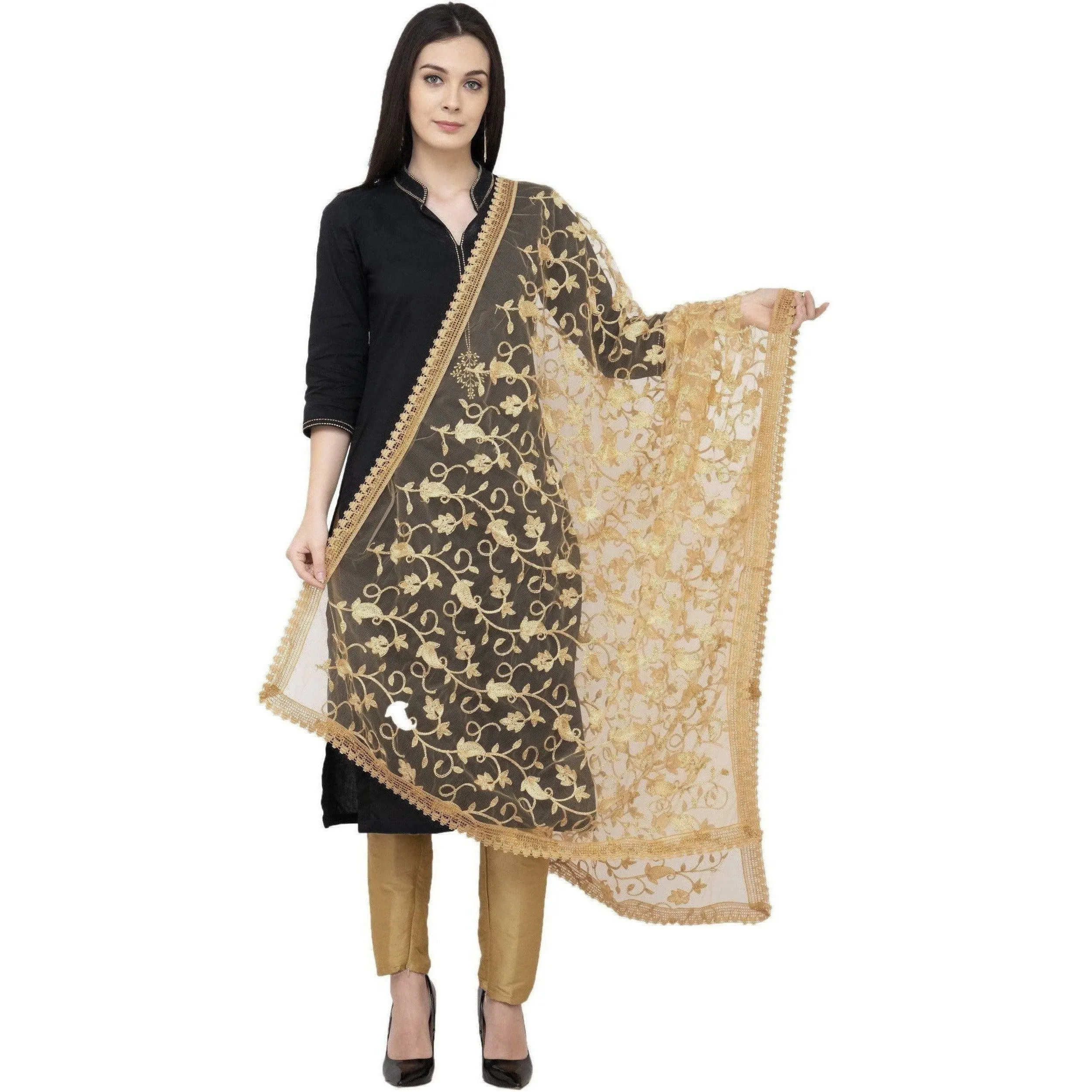 A R Silk Net Emb. Fancy Dupatta Color Golden Dupatta or Chunni