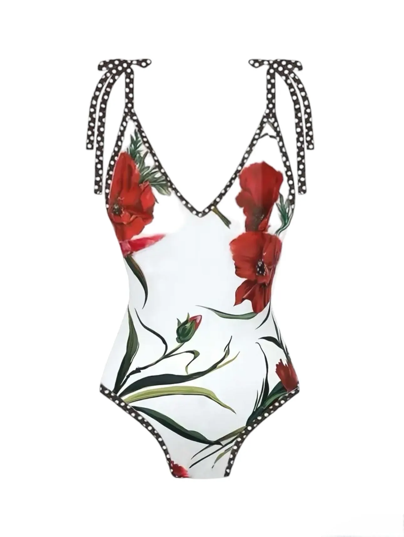 AD Floral Pattern 2 Piece Swimsuits Red Multi S