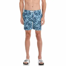 Allover Palm Print Slim Fit Swim Short