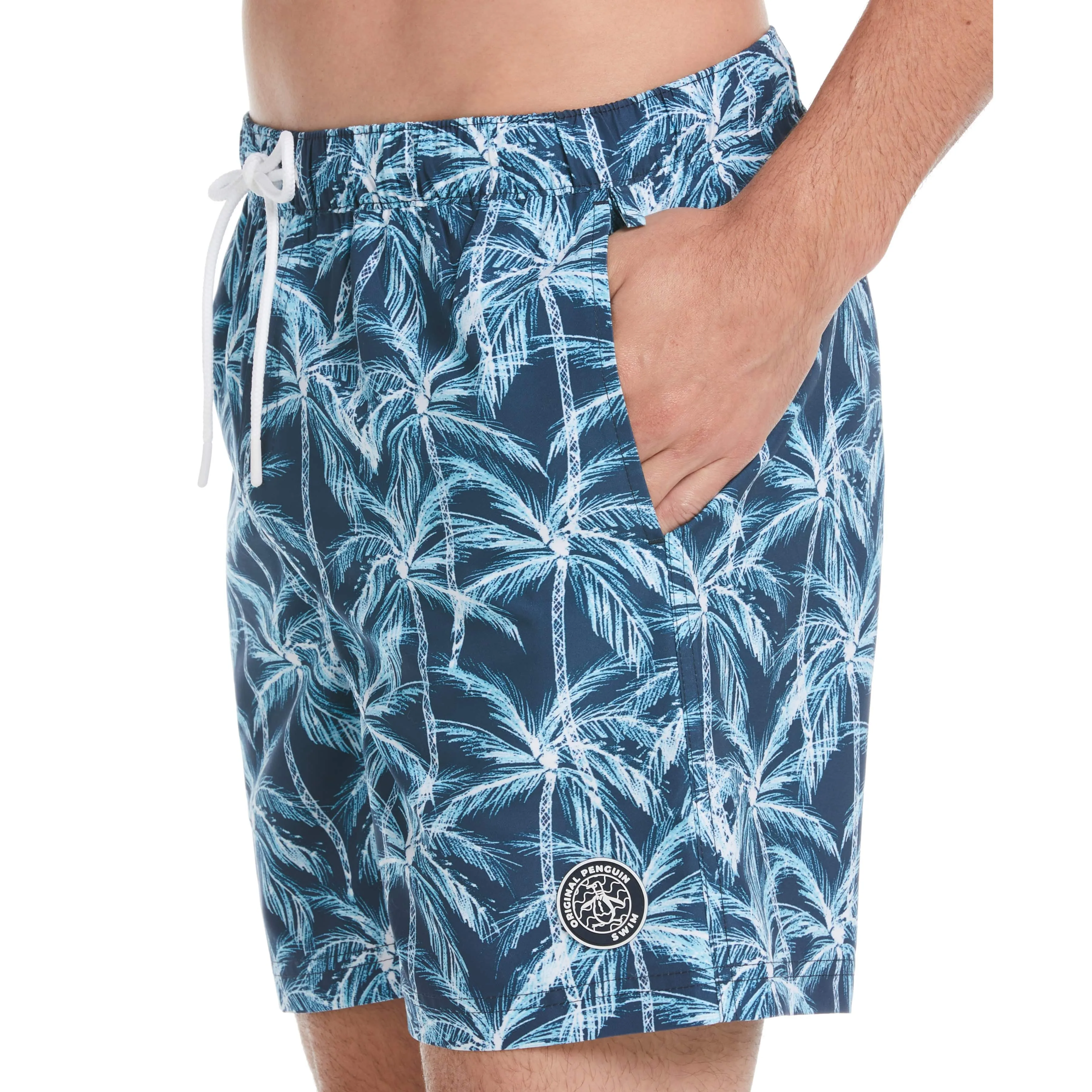 Allover Palm Print Slim Fit Swim Short