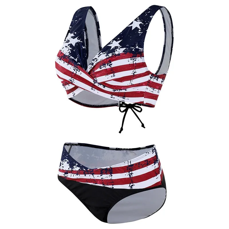 American Flag DD  Plus Size Padded Bikini