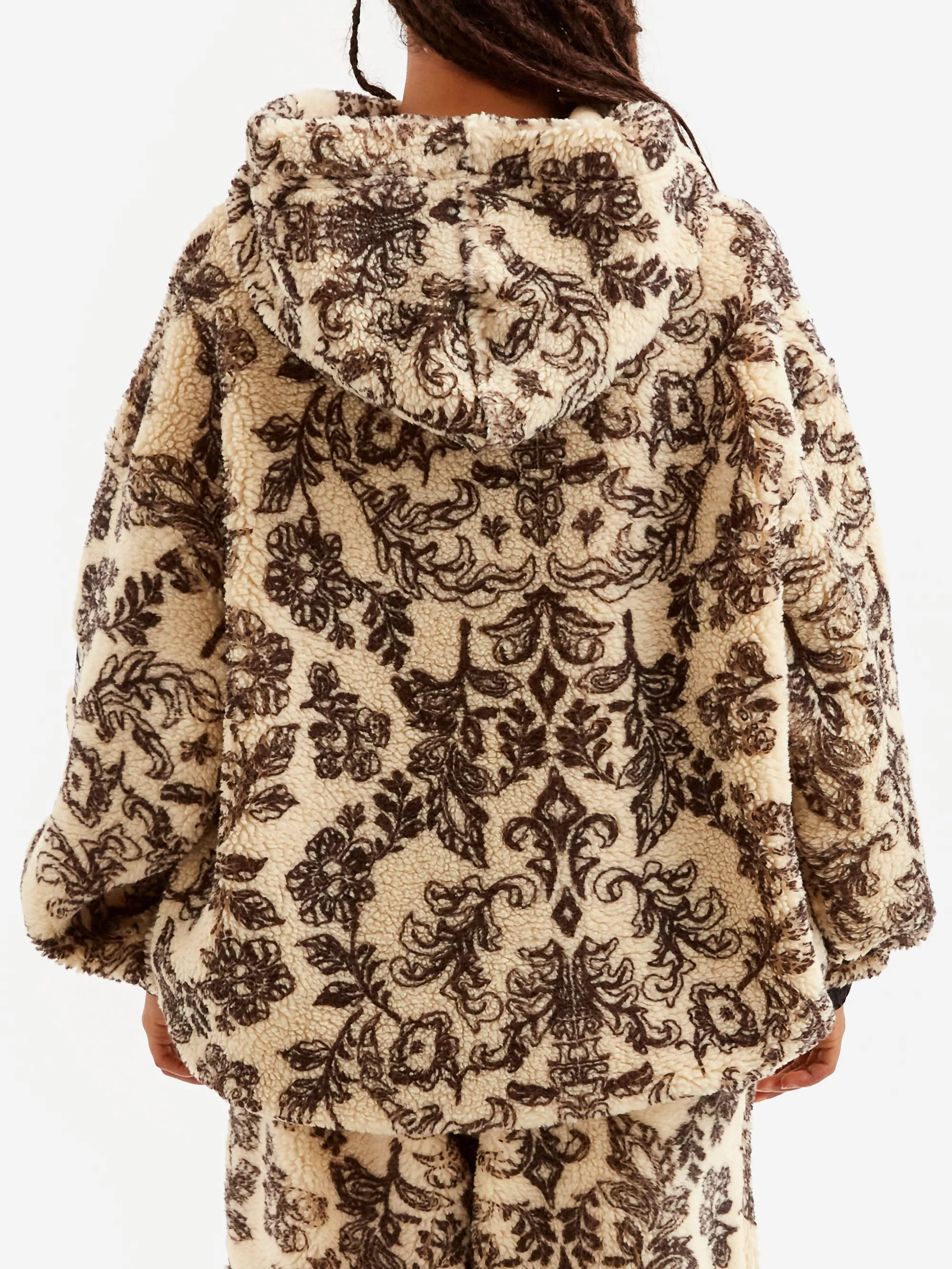 Aries Floral Oversized Fleece Hoodie - Ecru