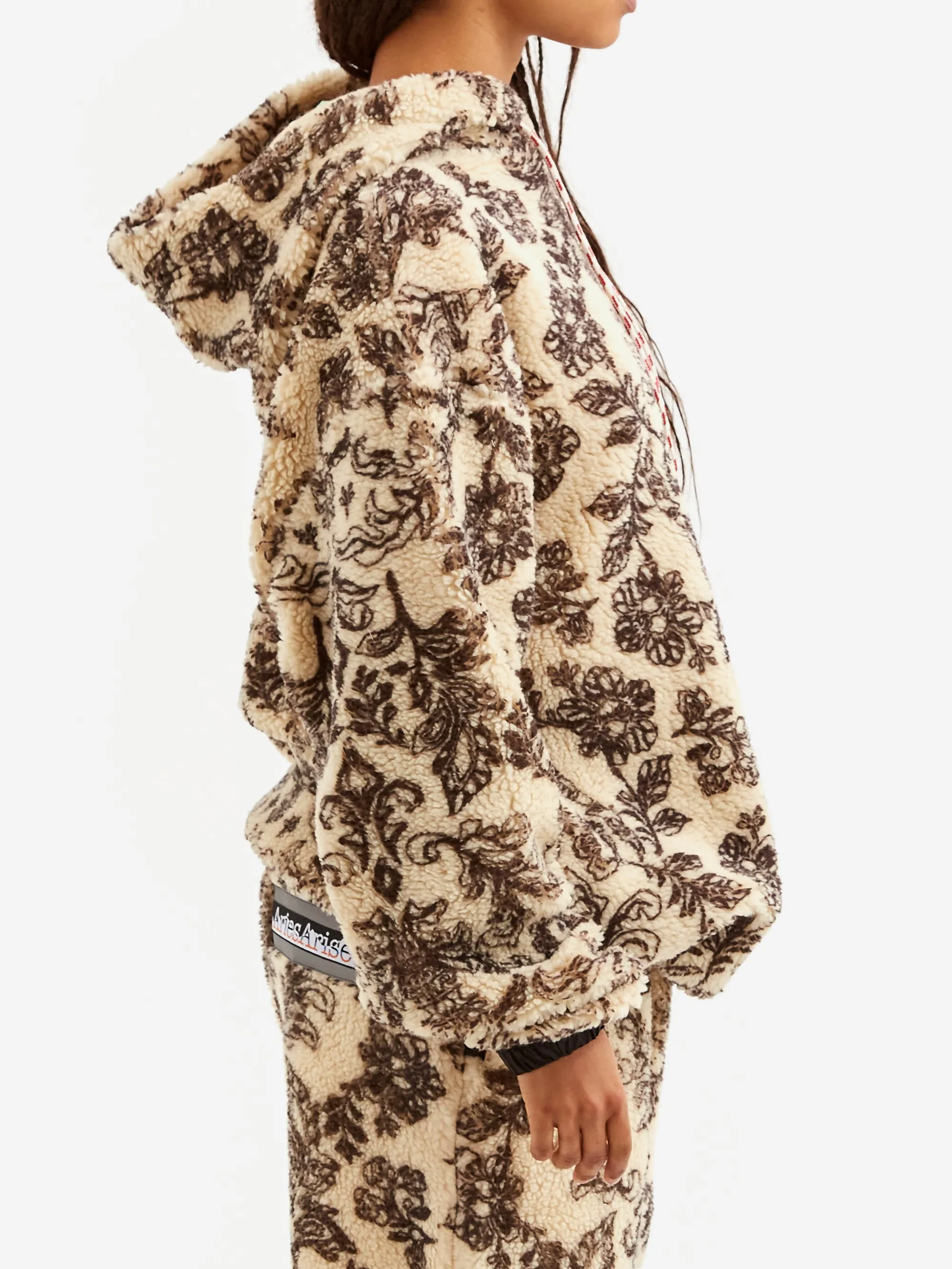 Aries Floral Oversized Fleece Hoodie - Ecru