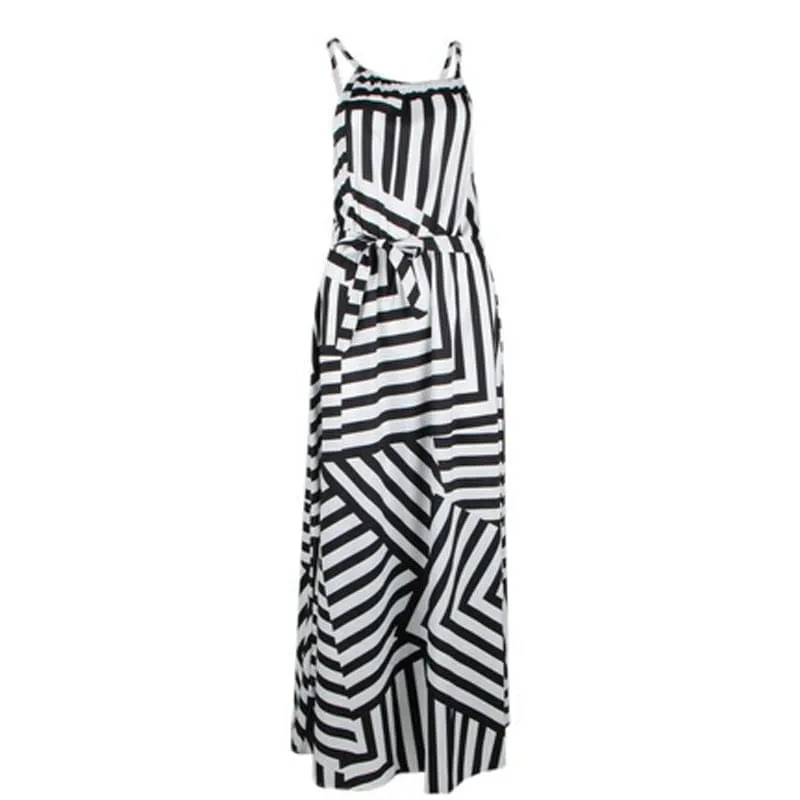 Asymmetrical Striped Black and White Sundress - S-XL