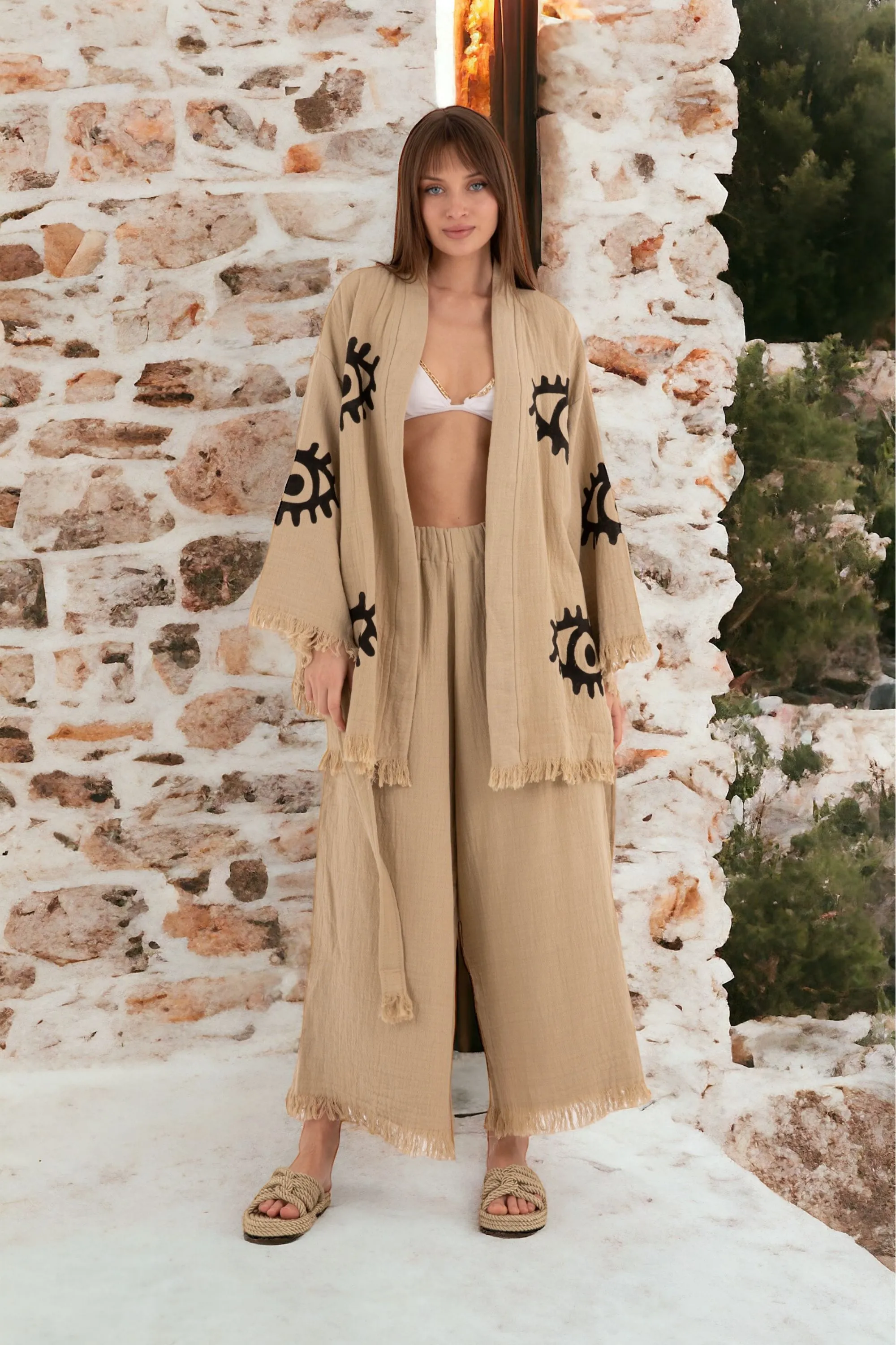 AZRA Kimono & Pant Set in Mocha