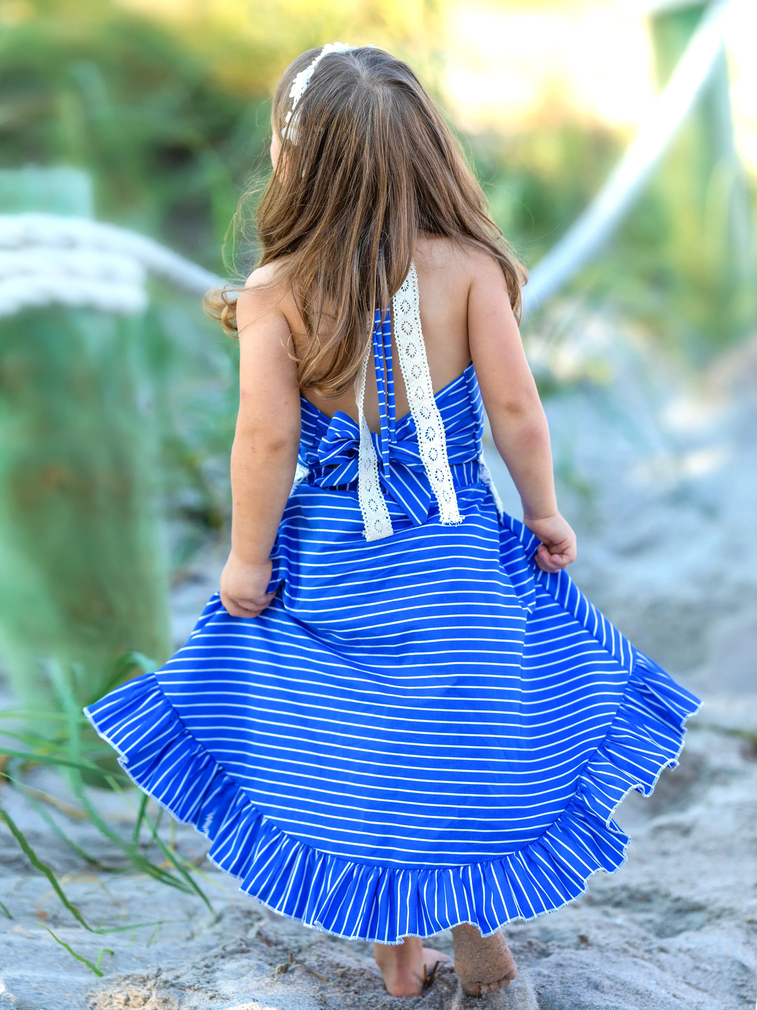 Baby Doll Blue Stripe Crochet Hem Skirt Set