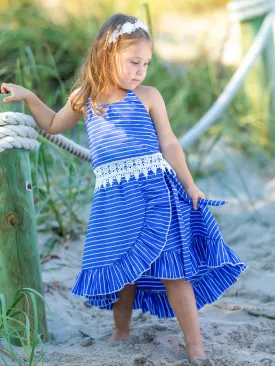 Baby Doll Blue Stripe Crochet Hem Skirt Set