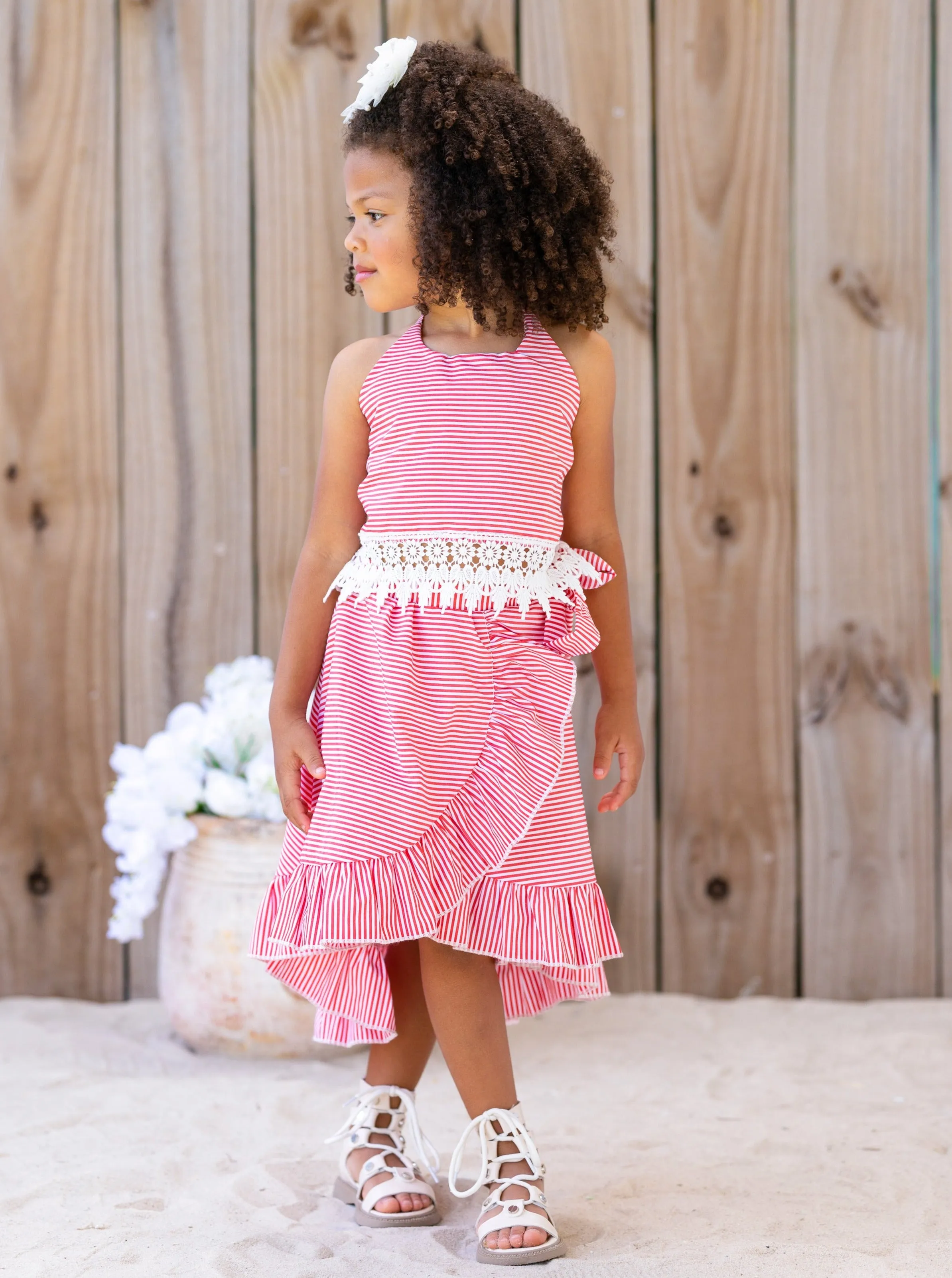 Baby Doll Red Stripe Crochet Hem Skirt Set