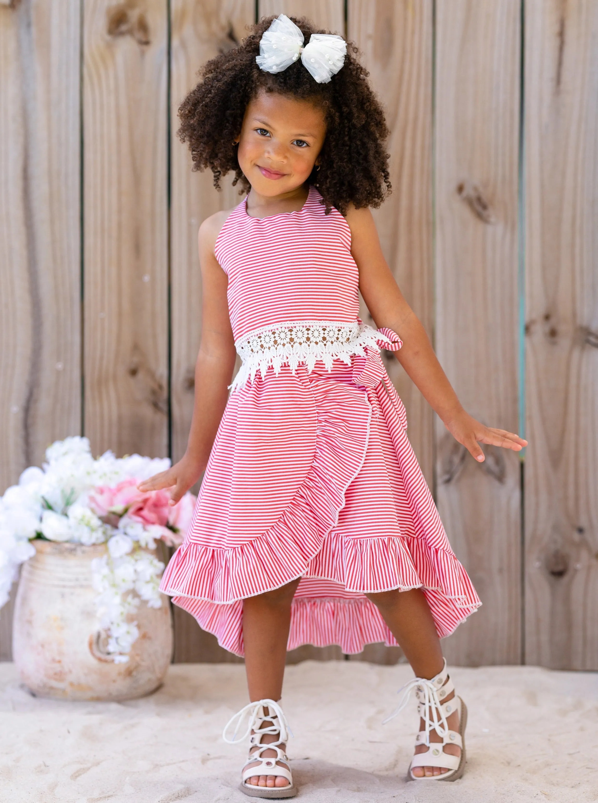 Baby Doll Red Stripe Crochet Hem Skirt Set