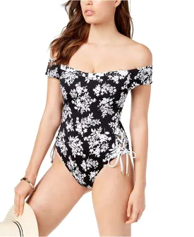 Bar 3 Women's Off The Shoulder One Piece Swimsuit, Black/White, XL