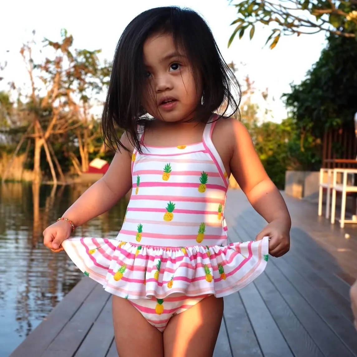 Berry Swimsuit with Tie-Straps in Pastel Stripes