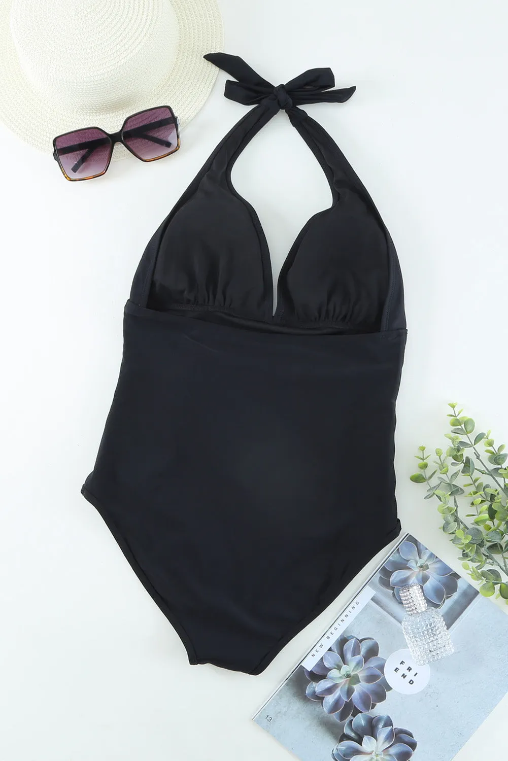 Black Cut-Out Backless One-piece Swimwear