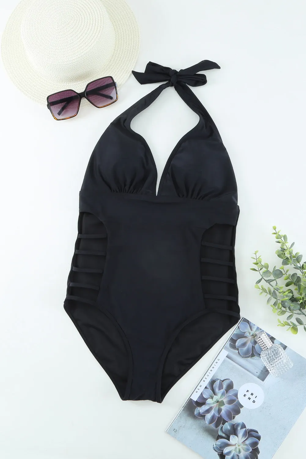 Black Cut-Out Backless One-piece Swimwear