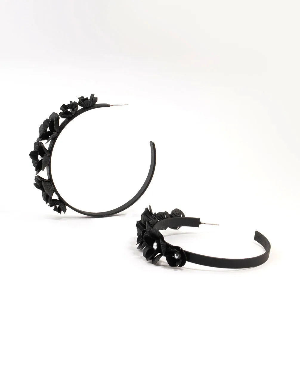 Black Floral Pearl Hoop Earrings