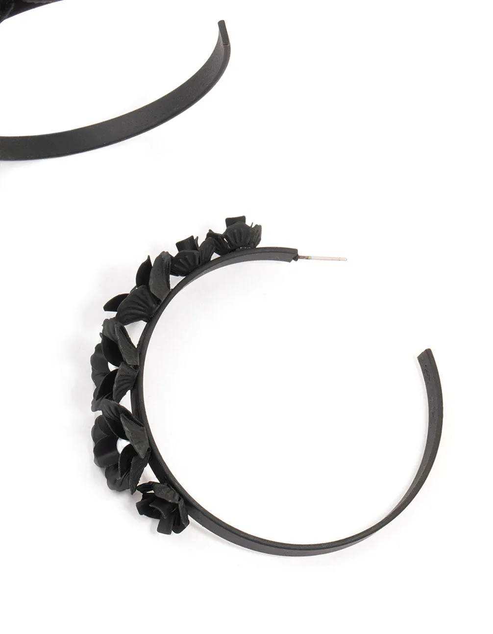 Black Floral Pearl Hoop Earrings