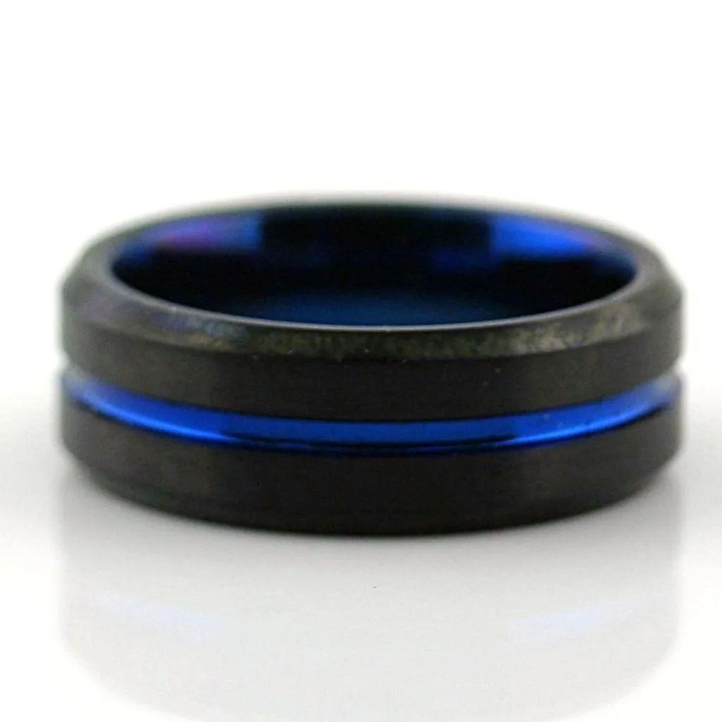 Black Tungsten Ring with Blue Inlay