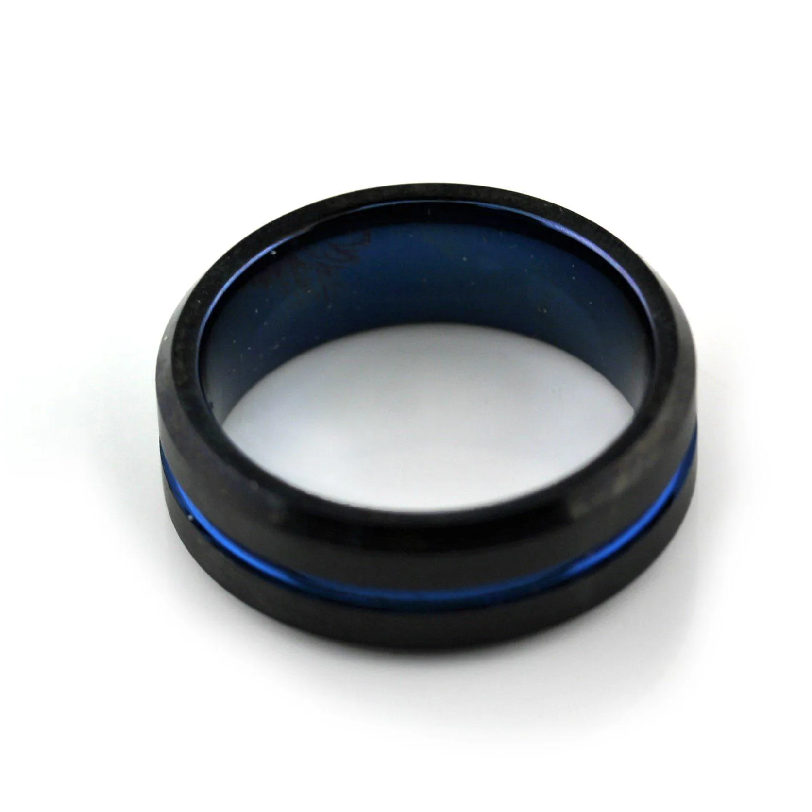 Black Tungsten Ring with Blue Inlay