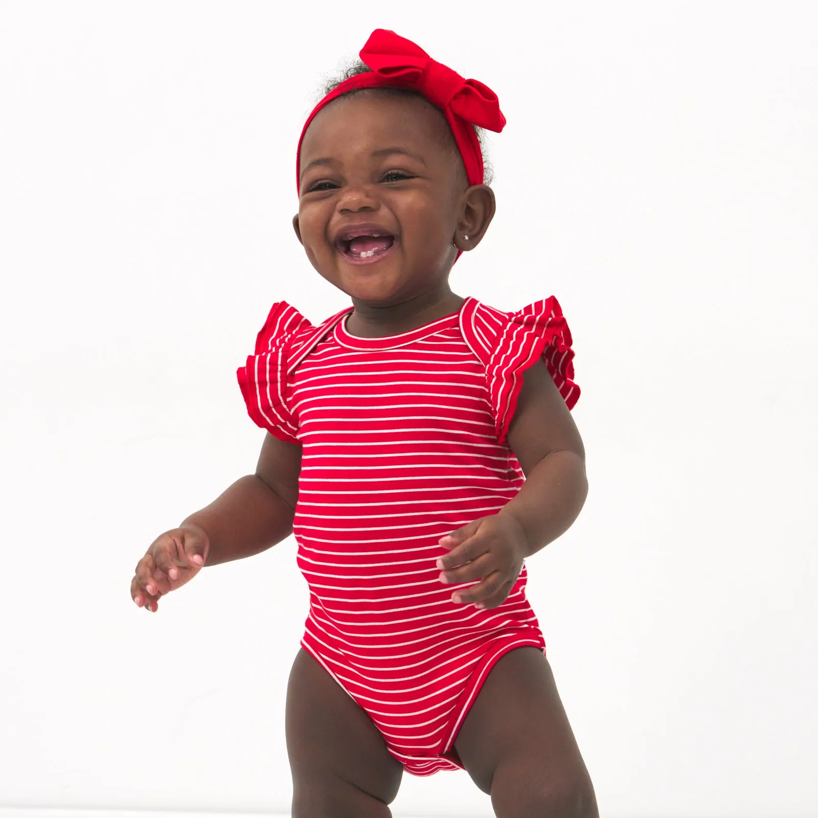 Candy Red Stripes Flutter Bodysuit