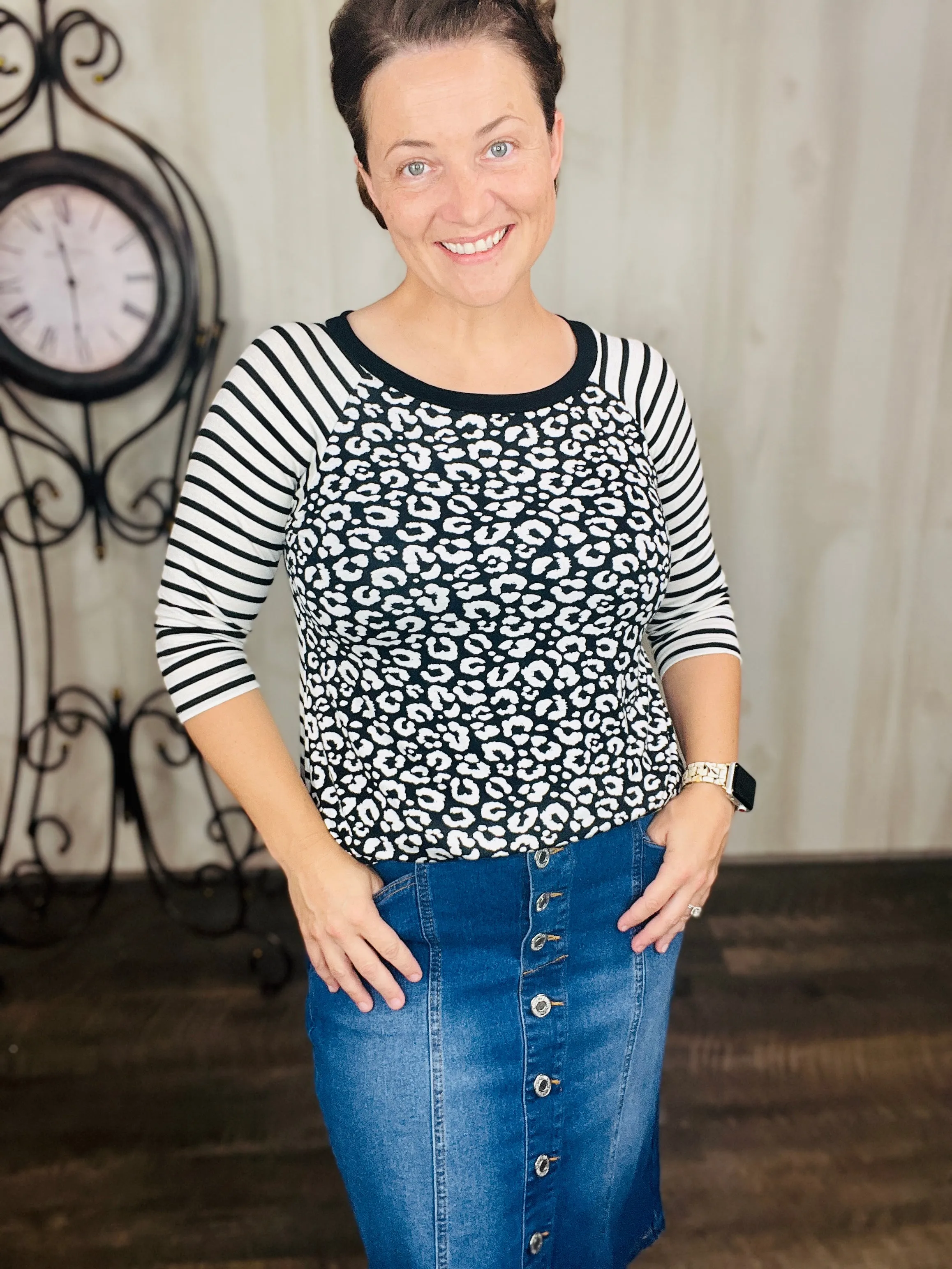 Cheetah & Stripes Black and White Top