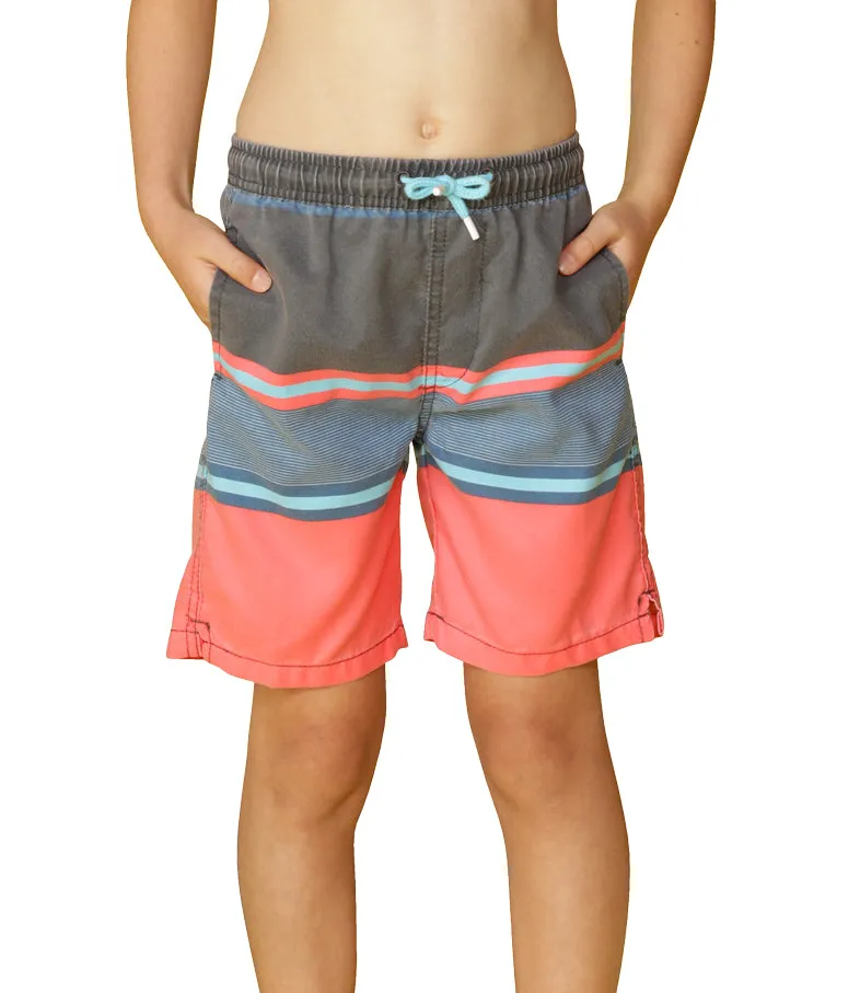 CKLS25 Boys Swim Trunks in a randomized palms print