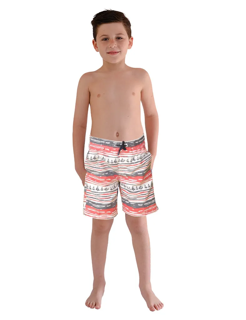 CKLS25 Boys Swim Trunks in a randomized palms print