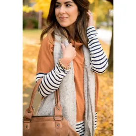 Cognac Striped Cowl Sweatshirt