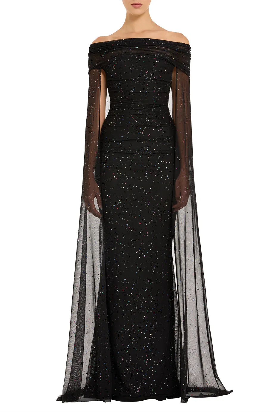 Confetti Tulle Off Shoulder Evening Gown