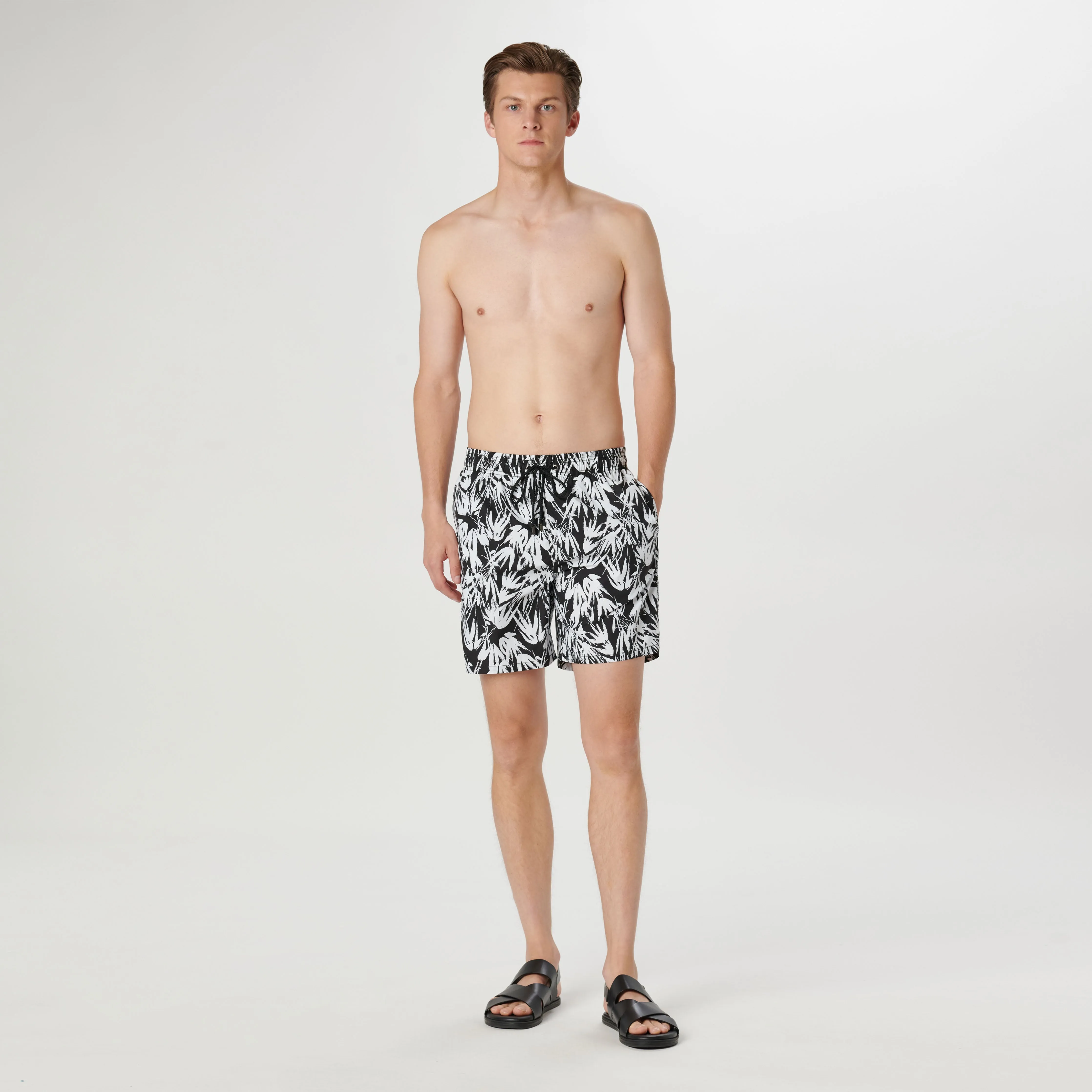 Cosmo Leaf Print Swim Trunks