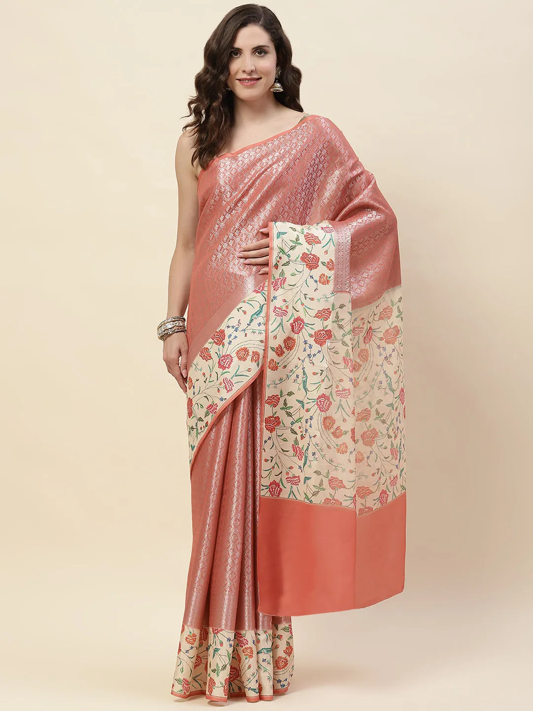 Digital Floral Printed & Woven Handloom Saree