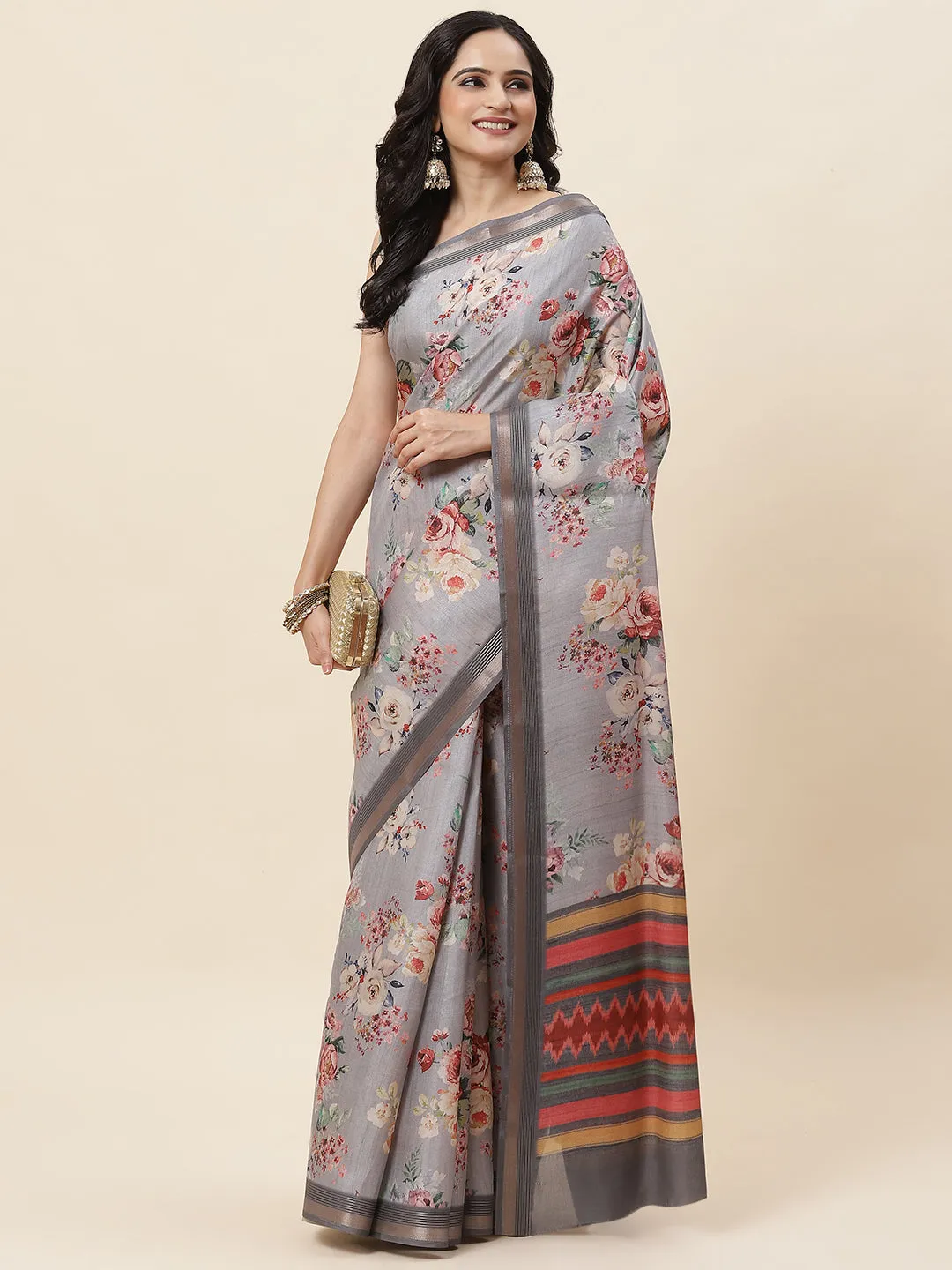 Digital Floral Printed Art Handloom Saree