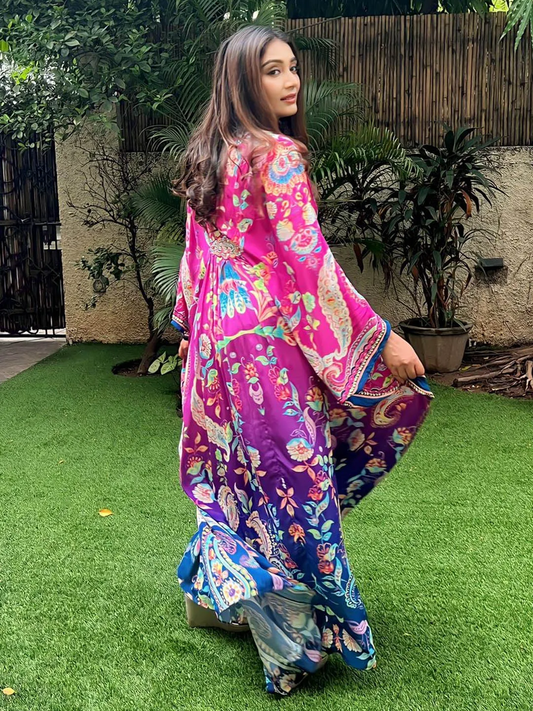 Digital Floral Printed Crepe Kaftan Dress